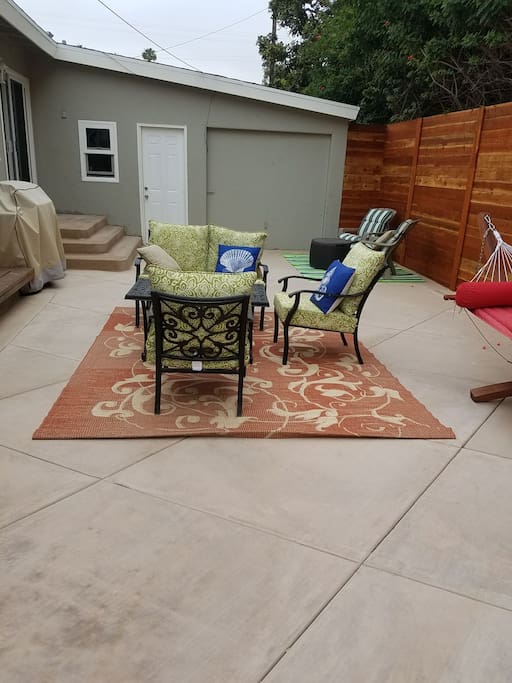 large patio with bbq off of kitchen.