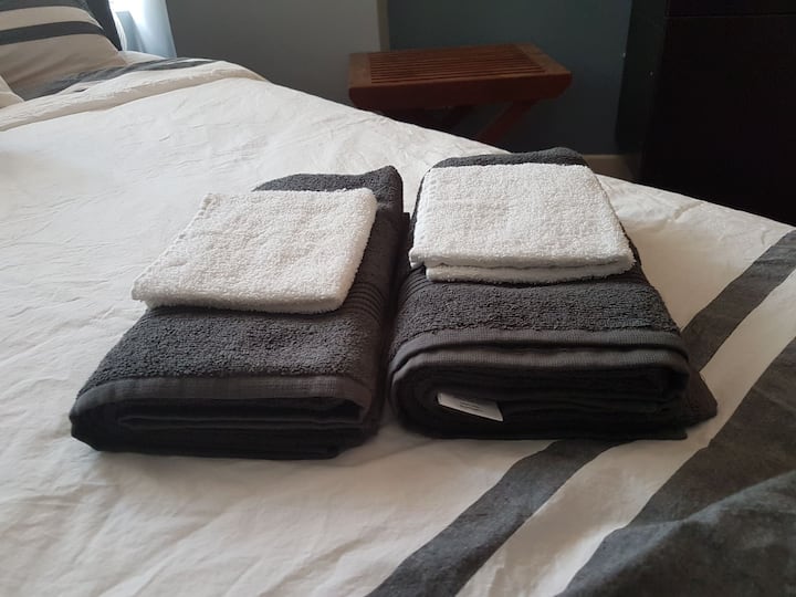 Fresh linen and towel for your stay. (A little crinkled as it is not ironed)