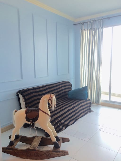 living room with sofa bed