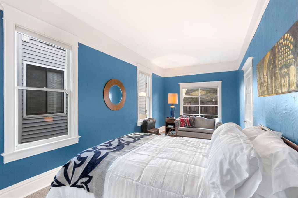 The master bedroom is HUGE with a sitting area and 2 large closets. West facing for afternoon sun.