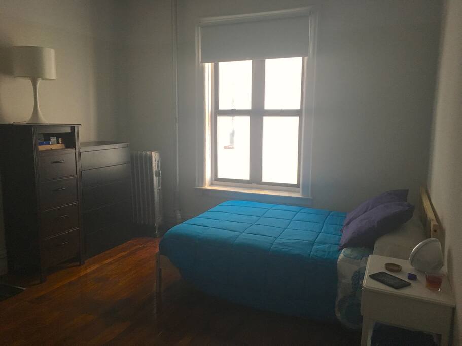 The bed and the drawers.