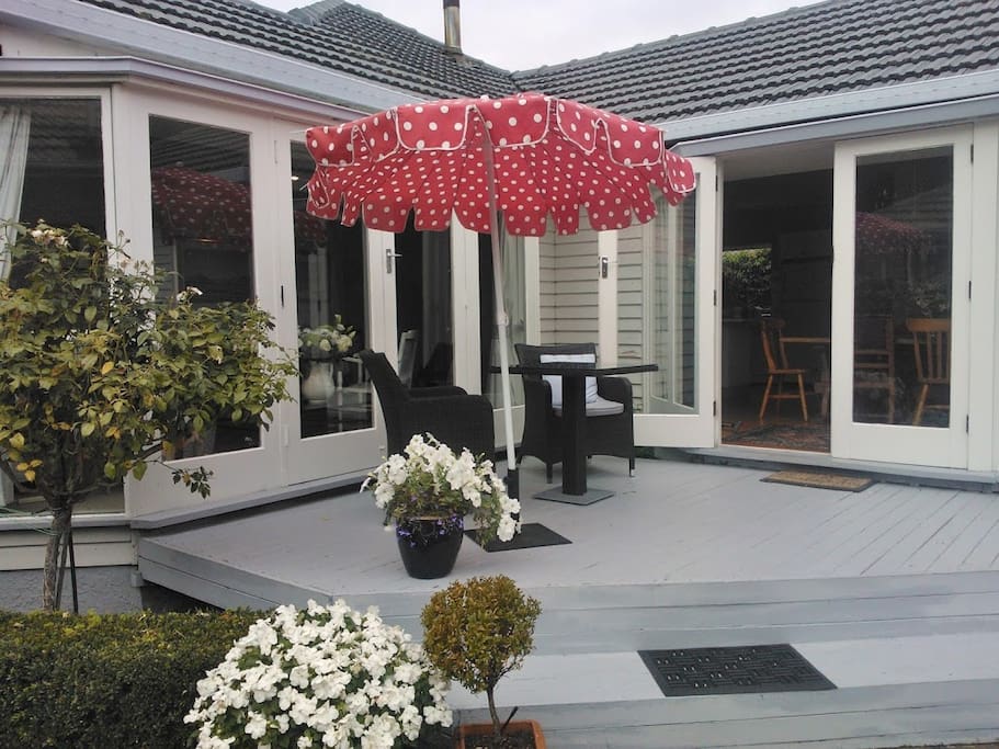 Lovely outdoor area with deck to sit and enjoy