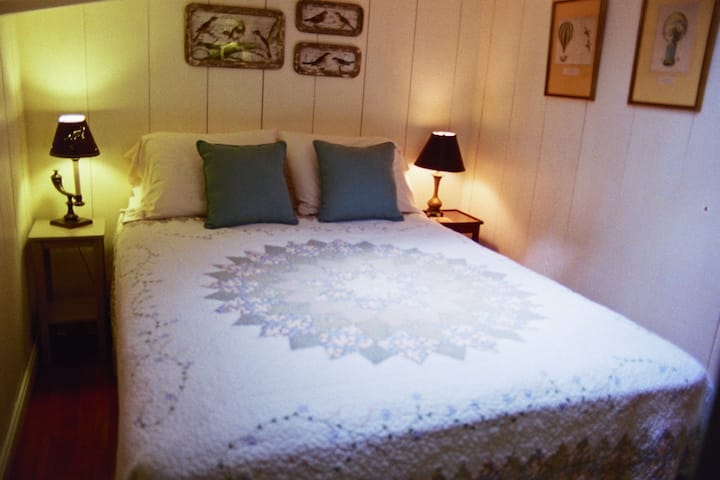 The bedroom. With sky-light and window looking out on your garden patio ;-)