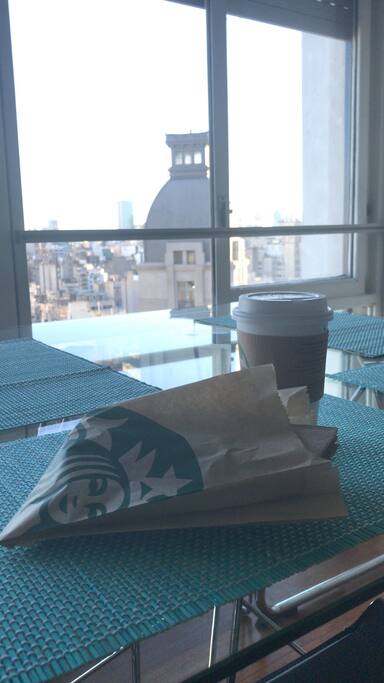 Right on the corner there is a Starbucks!