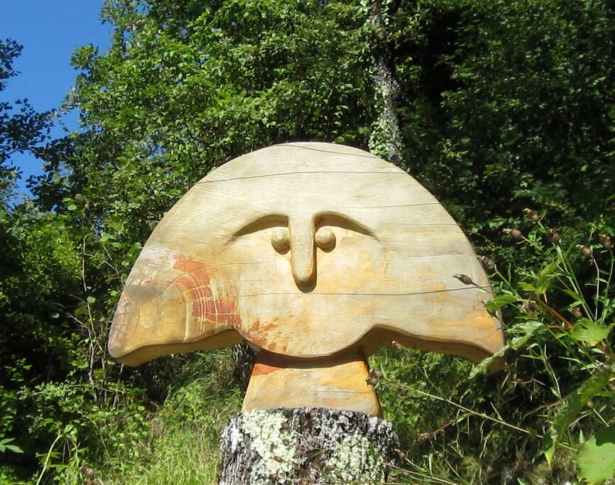 the stele, the symbol of Lunigiana, in the garden