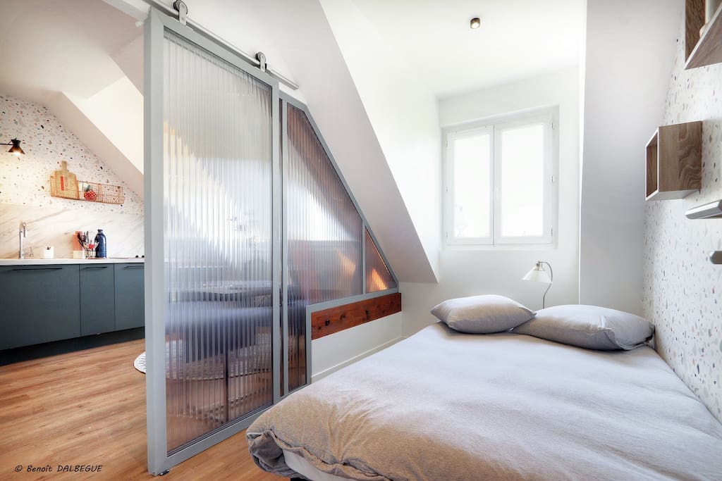 Bright bedroom with a double bed
