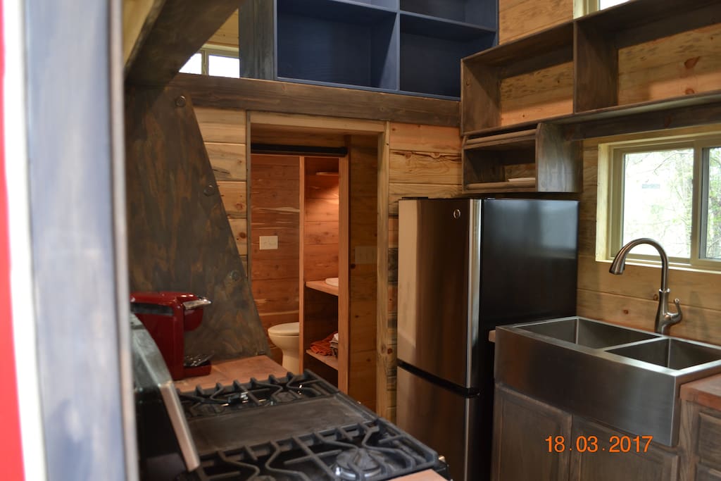 Tiny home interior. Kitchen area