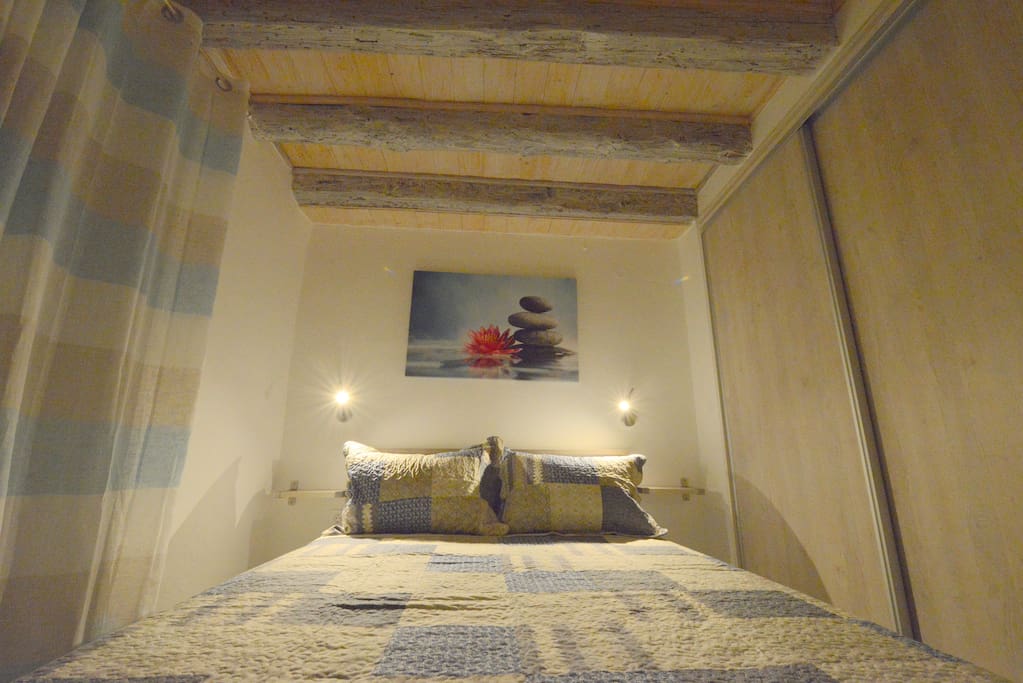 Double-bed and closet.