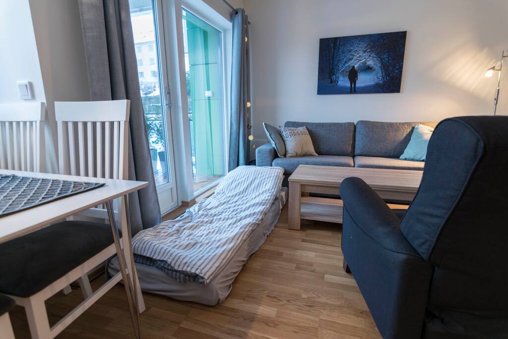 Matress bed in the living room for one person.
