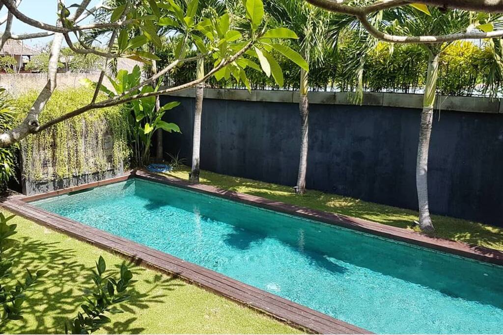 View of the 12x3 private pool from the deck of the living area