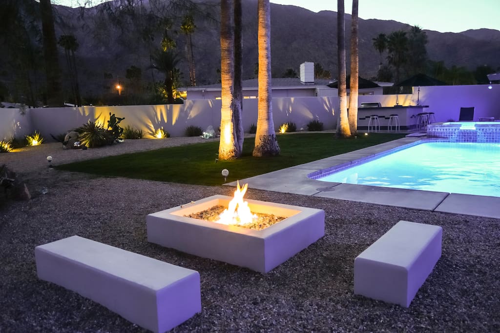 An outdoor fire pit with seating for your evening enjoyment