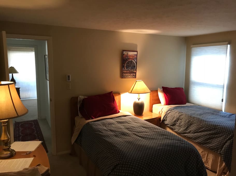 Front room, beds can be pushed together for couples.