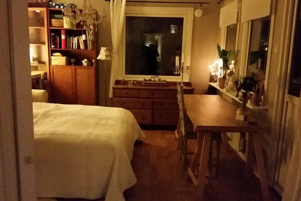 The room at night. Looks better in real life.