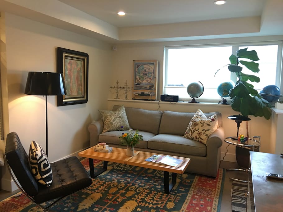 Comfortable living area for reading or watching TV. DWR and Room & Board furnishings