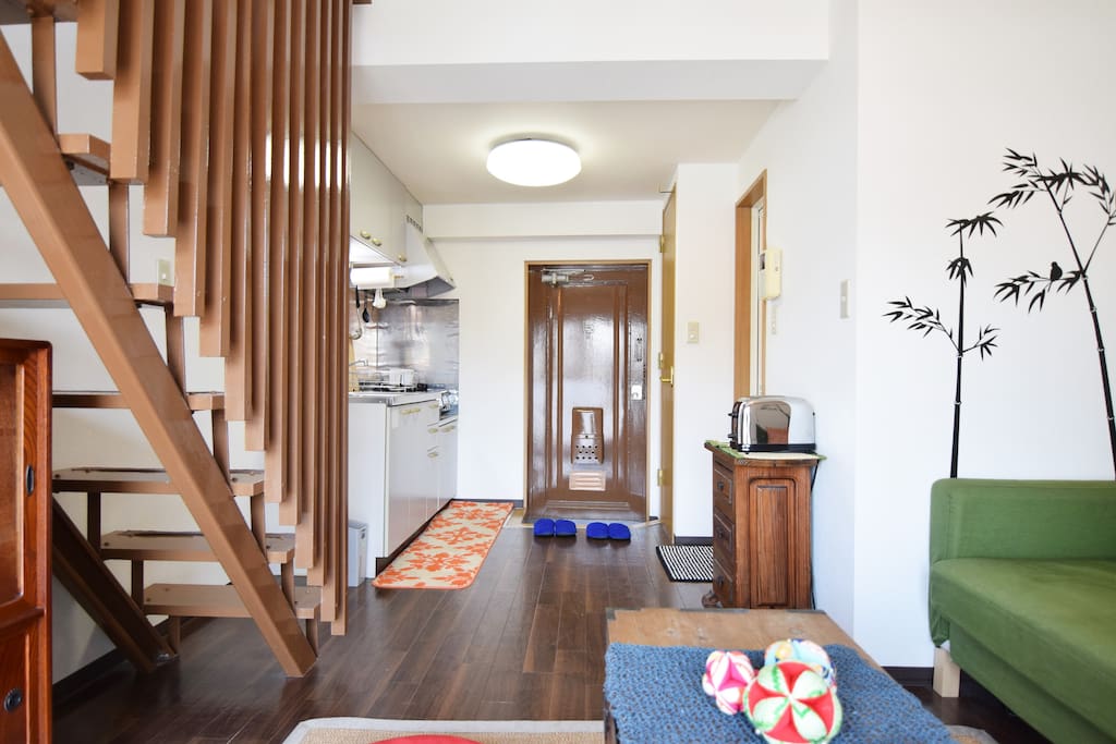 Kitchen space is right next to the entrance.