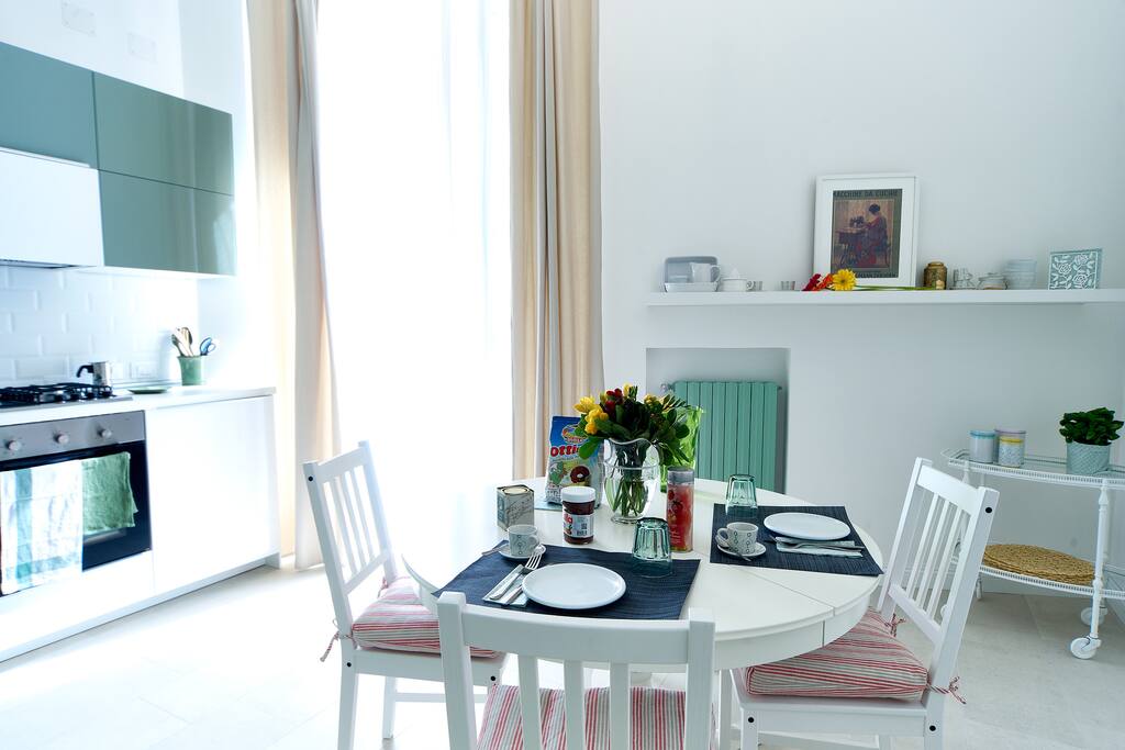 kitchen with toaster, brand new oven, kettle etc...