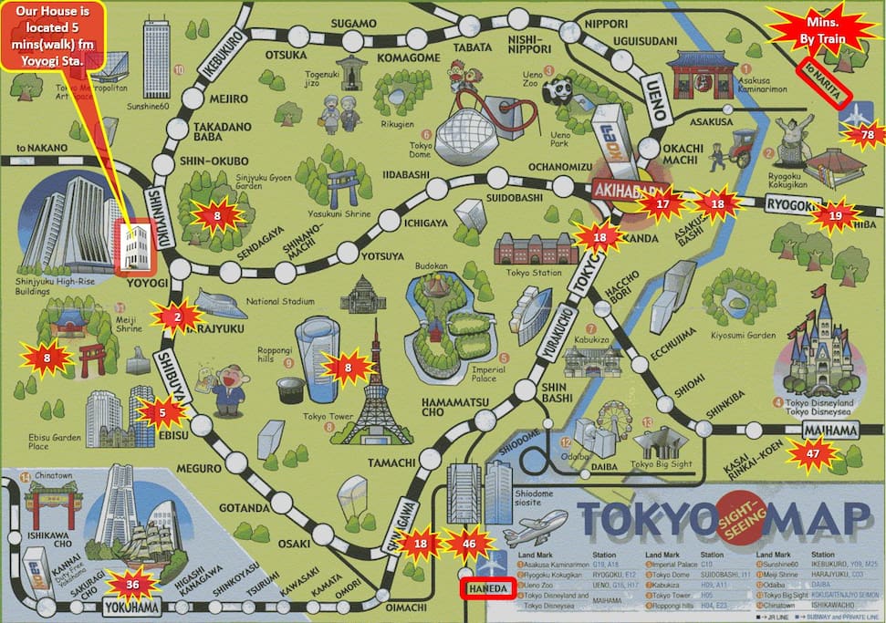 Access map.
Yoyogi is one of the most convenient place to go sight seeing spots in Tokyo area.