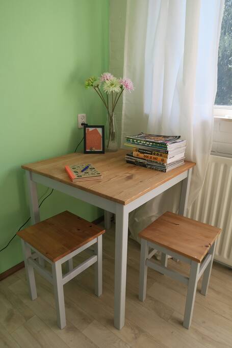 Read a magazine, write in our guestbook or just have a nice meal here.