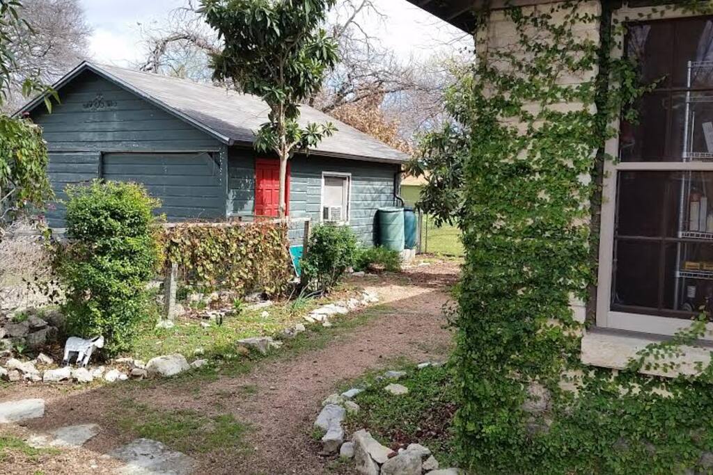 The side yard and garage with space to store bikes, kayaks, drunk friends, etc.