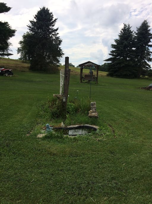 Side yard. Small pond and Swing