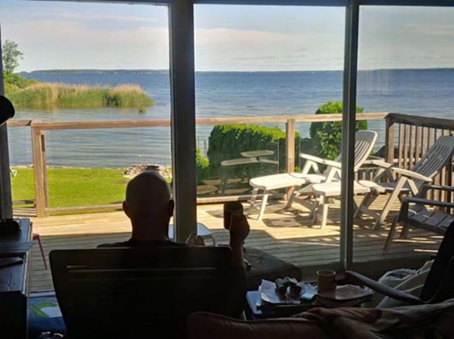 Enjoying the view and morning coffee