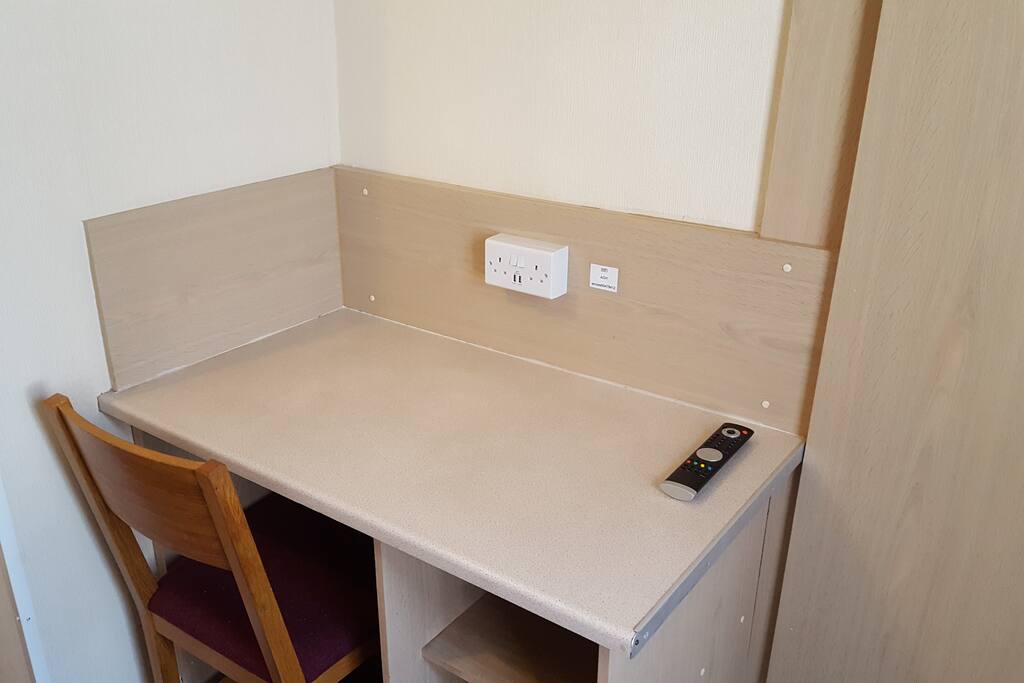 Desk and chair in all rooms.