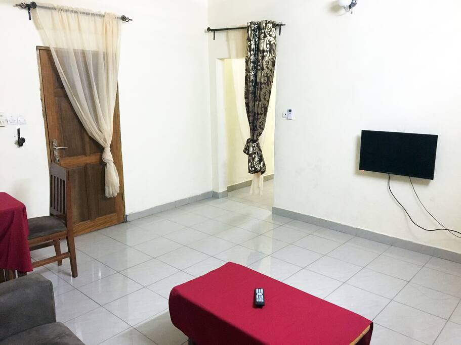 Living room with flat screen TV cable