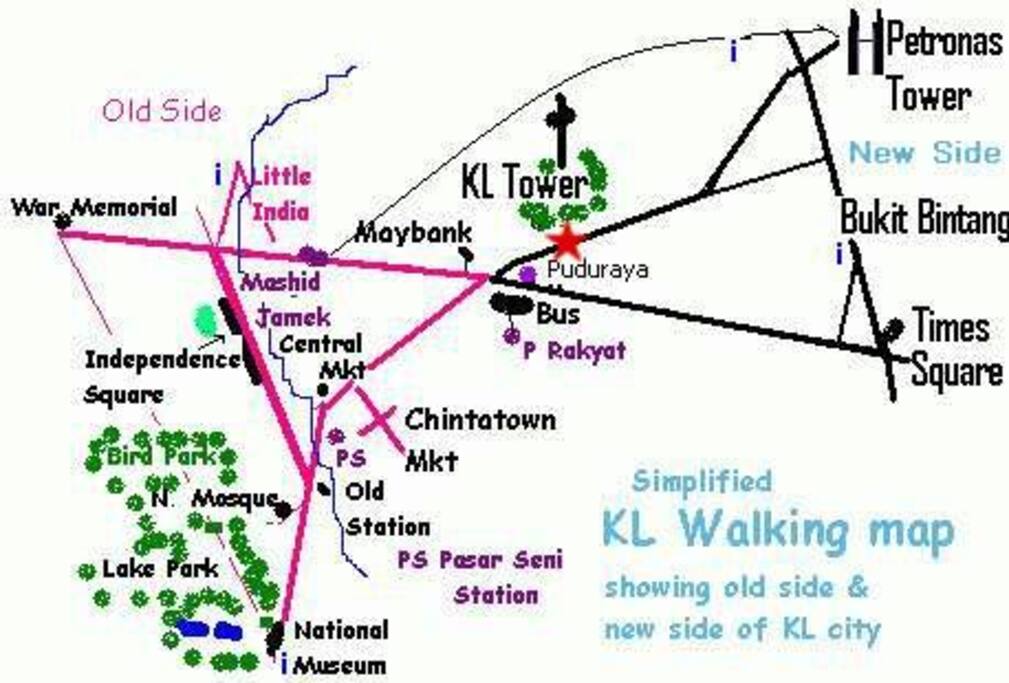 KL walking map showing old and new sides of KL.