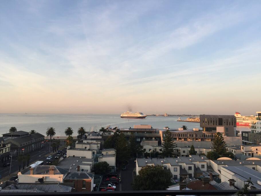 The Spirit of Tasmania departs daily, right in front of lounge window.