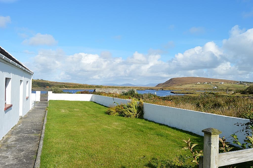 Safe, Fully enclosed private gardens over-looking the hills and estuary of Saula.