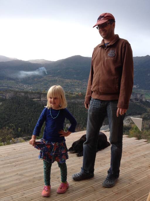 me and my daughter on holiday. The dog is not ours (we only have a cat)