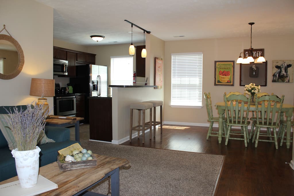 I love the open concept - living room, dining & kitchen allow for conversation