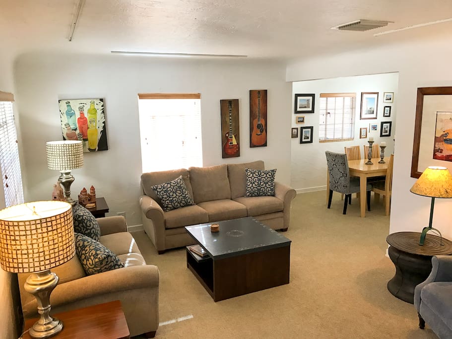 Gorgeous spacious living room with queen sleeper sofa.
