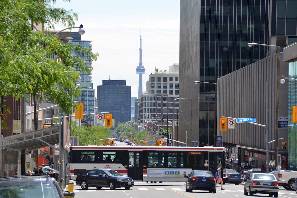 View of CN Tower from Yonge Street and Eglinton Avenue