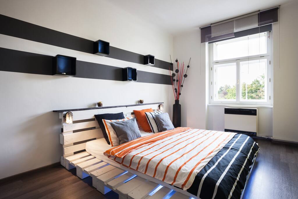 Comfortable King size bed with foam high quality mattress. Bed with lights - you can change the color of your bed