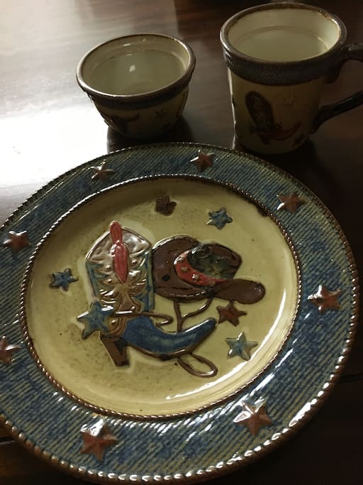 Cowboy dishes for 8 plus serving pieces