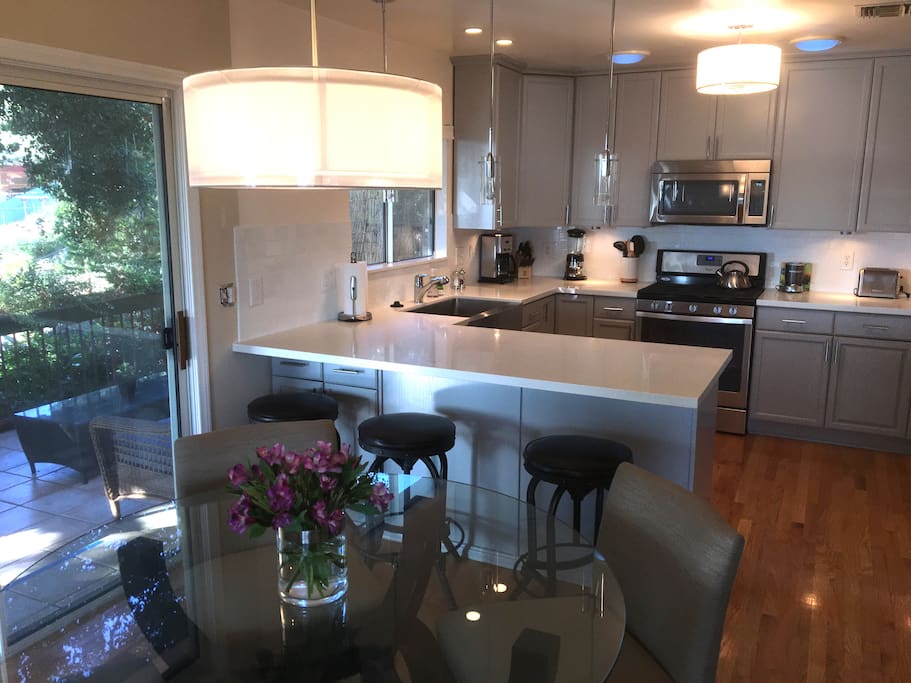 Kitchen, dining room, and terrace