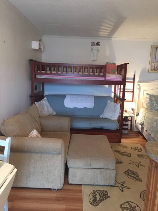 Full size futon with twin size bunk bed.