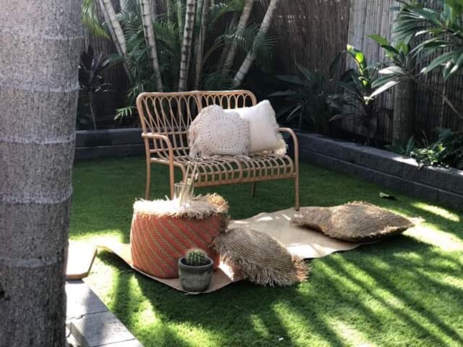 Private backyard with flexible seating