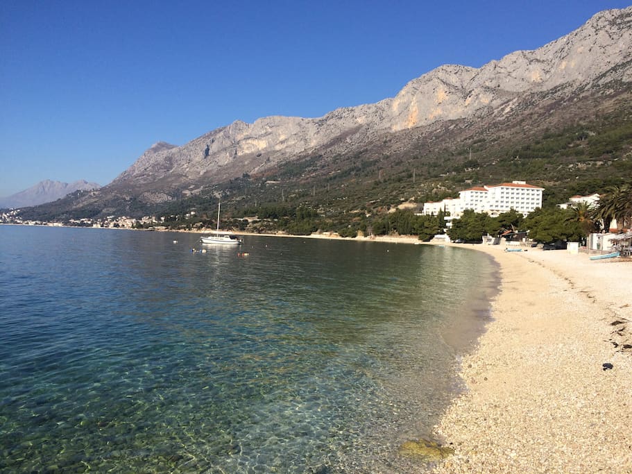 The beach that is 2 min away by foot