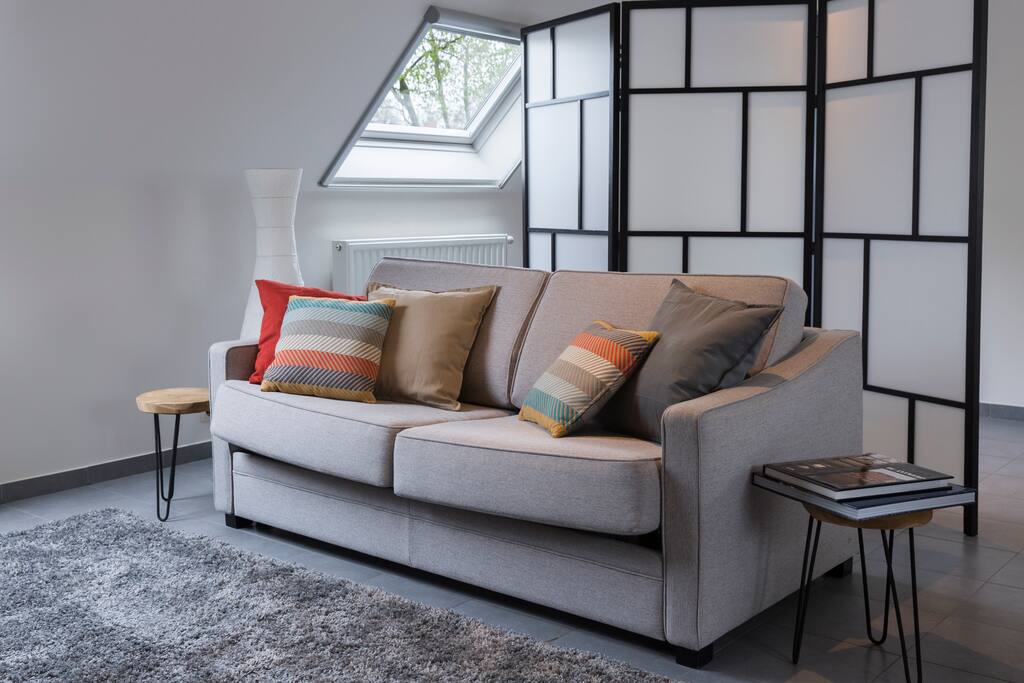 Couch which can be transformed into the most comfortable bed.