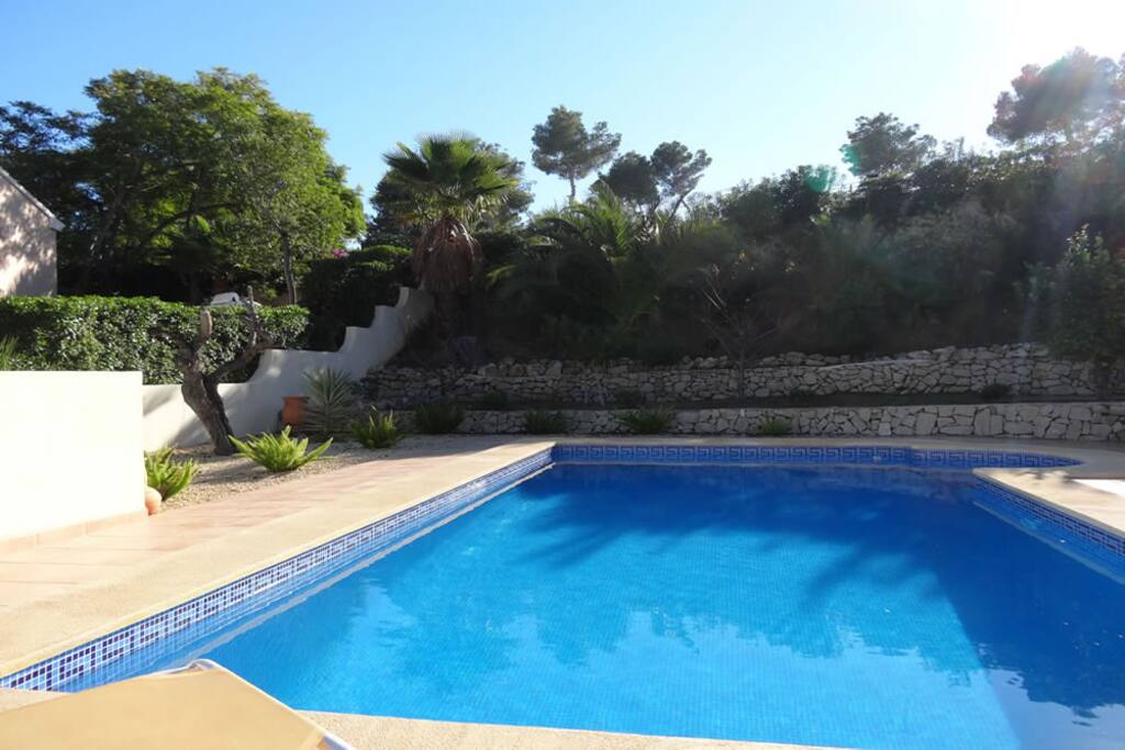 Private pool surrounded by garden and terracing.