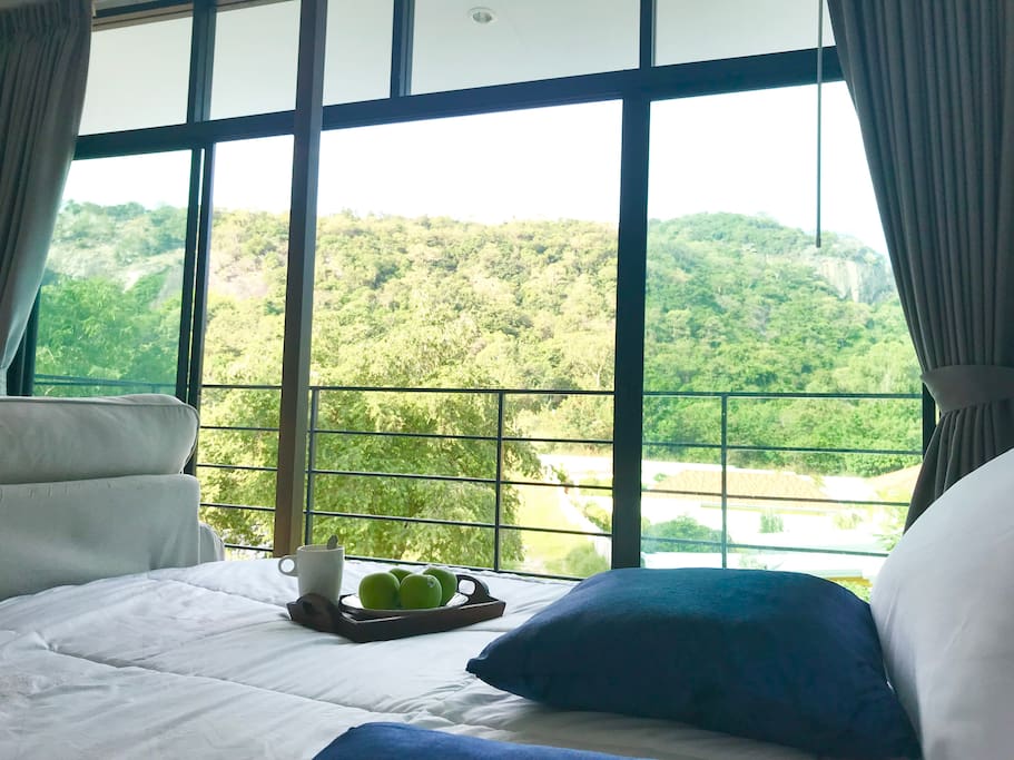 Green mountain scenery from bedroom