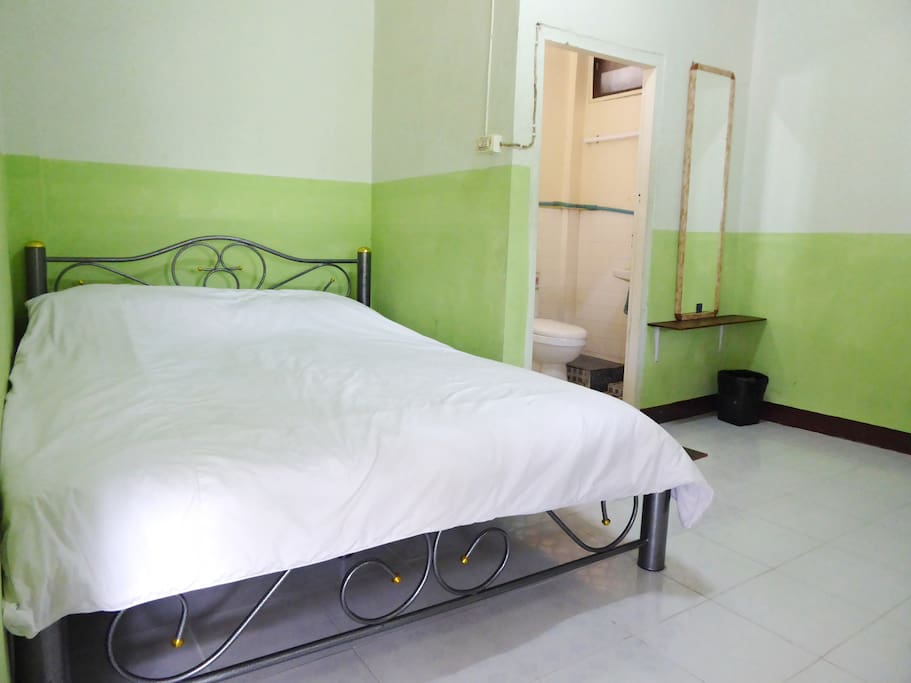 Queen sized bed. Great for a single guest, but two people can also stay.