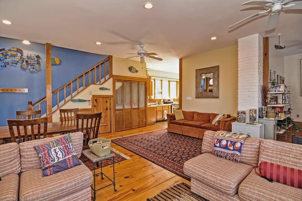 Little Red House-The living room is a large and airy open-plan space.