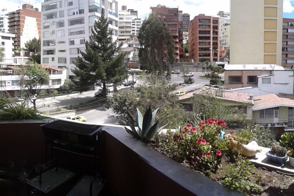 the balcony, it has small hammock, and a bbq stove.
