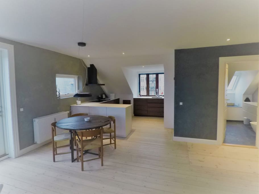 Dining table and open kitchen