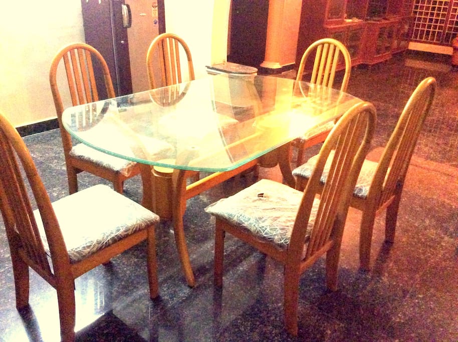 Dining Hall - Glass Top Teak Wood Table