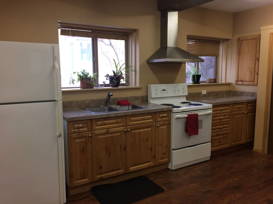 Fully stocked kitchen.