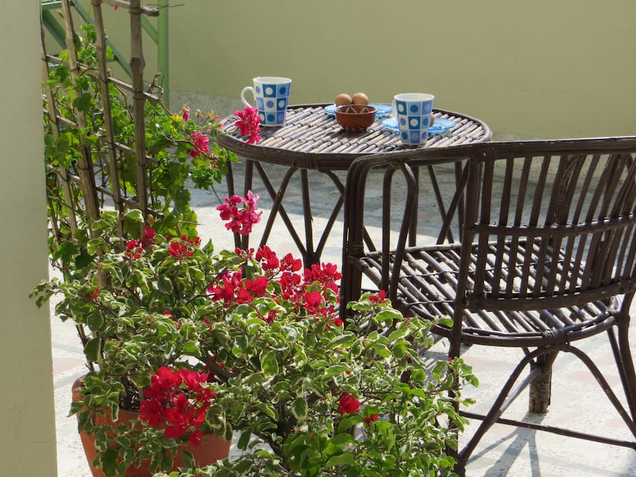 Sun terrace outside the bedroom with Himalayan view on a clear day